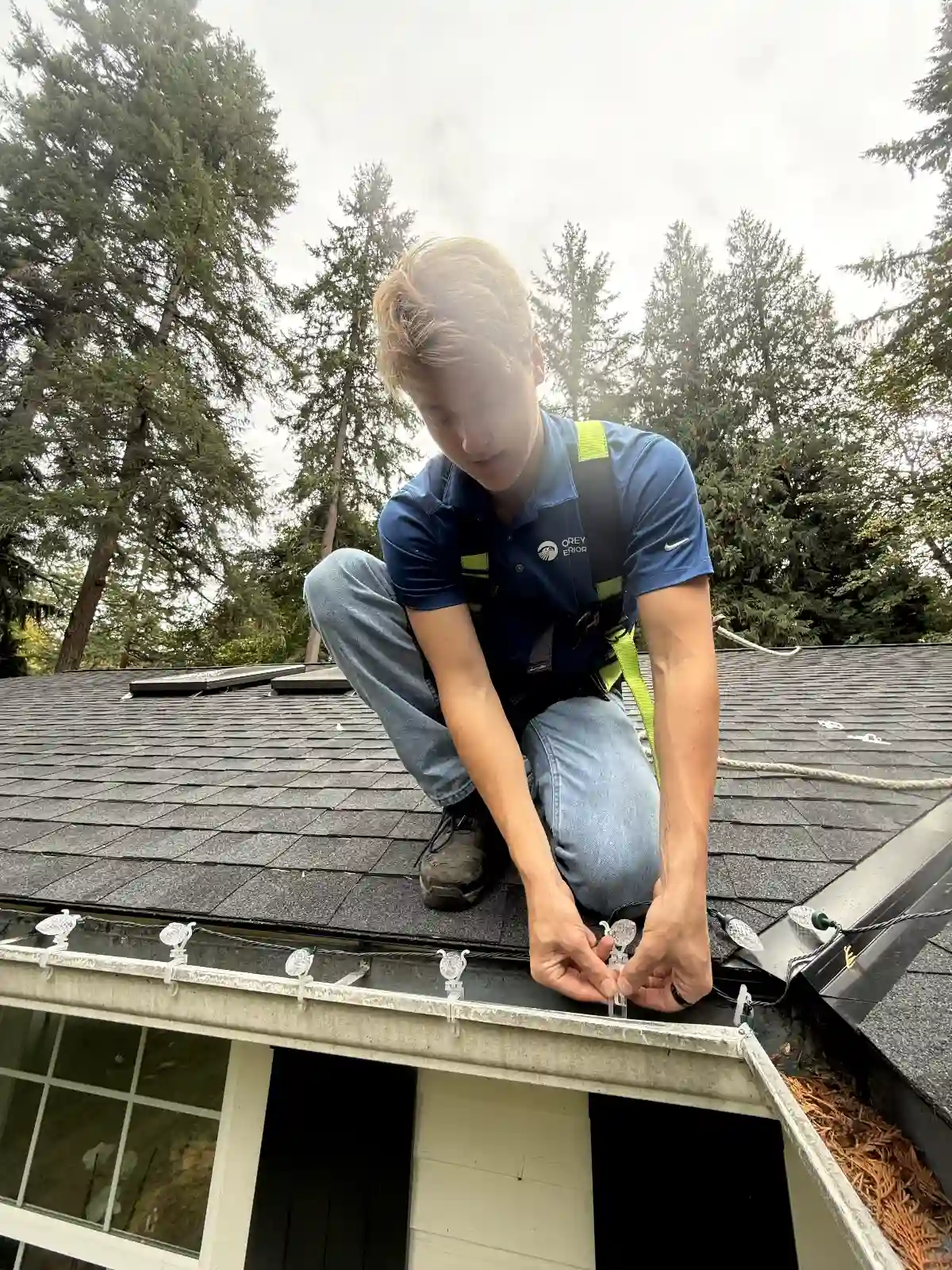 Redmond Ridge – July 2026: Soffit-edge access used for ember-resistant vent mesh installation.